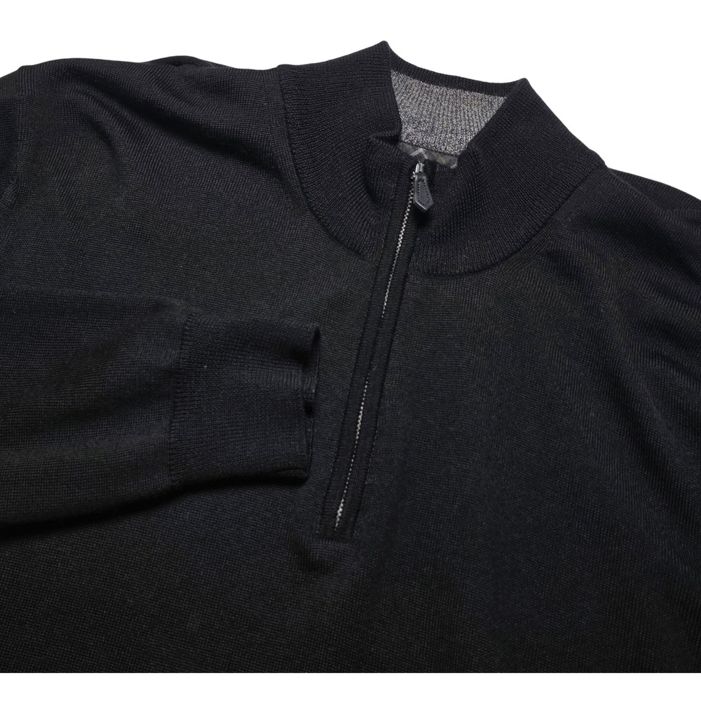 Black Brown 1826 Mens Sweater XL Black Merino Wool Quarter Zip Italy Flaws
